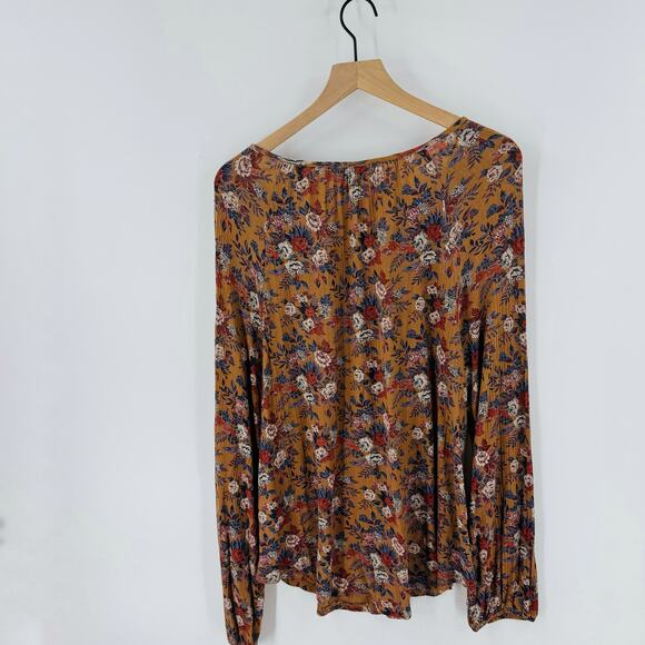 Lucky Brand Floral Peasant Blouse Size XL Boho Long Sleeve Top - Picture 2 of 8